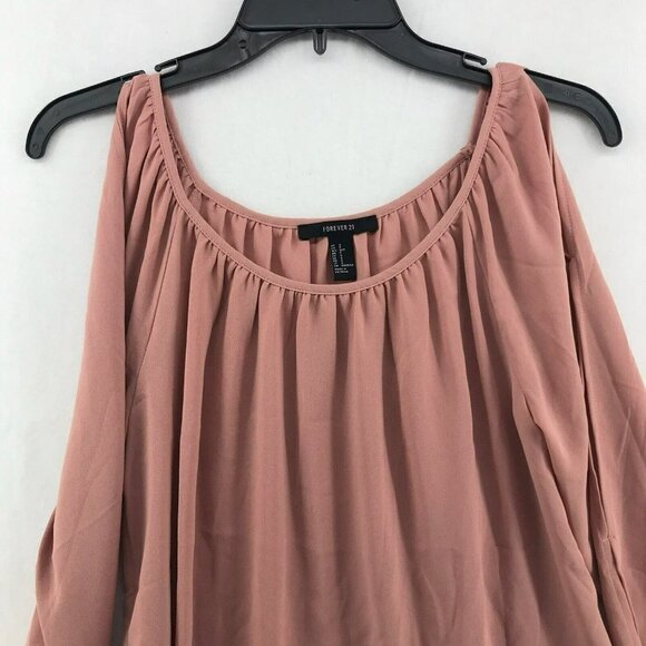Forever 21 Blouse Women's Sz S Cold Shoulder Long Sleeve Blush Pink Flowy - Picture 6 of 11